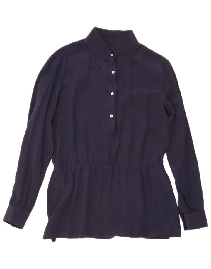 Vintage Dame Grafisk Pullover Shirt UK 14 Medium Navy Blue