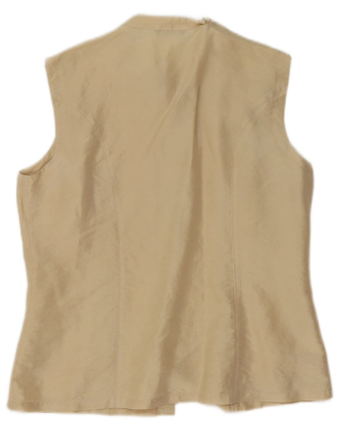Sisley Dame ærmeløs skjorte bluse UK 14 Medium Beige Silke