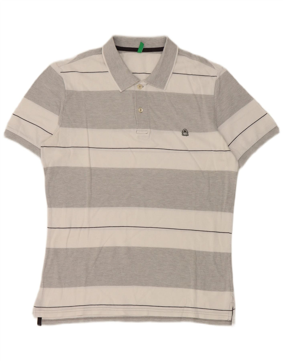 Benetton herre poloshirt mellem grå stribet