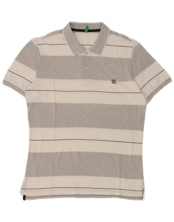 Benetton herre poloshirt mellem grå stribet