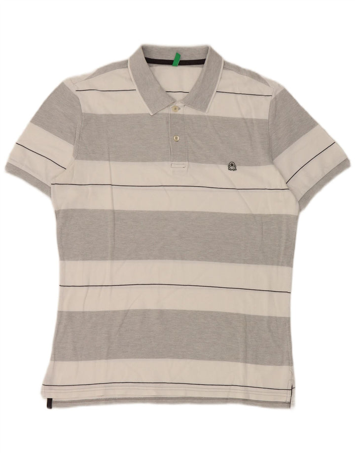 Benetton herre poloshirt mellem grå stribet