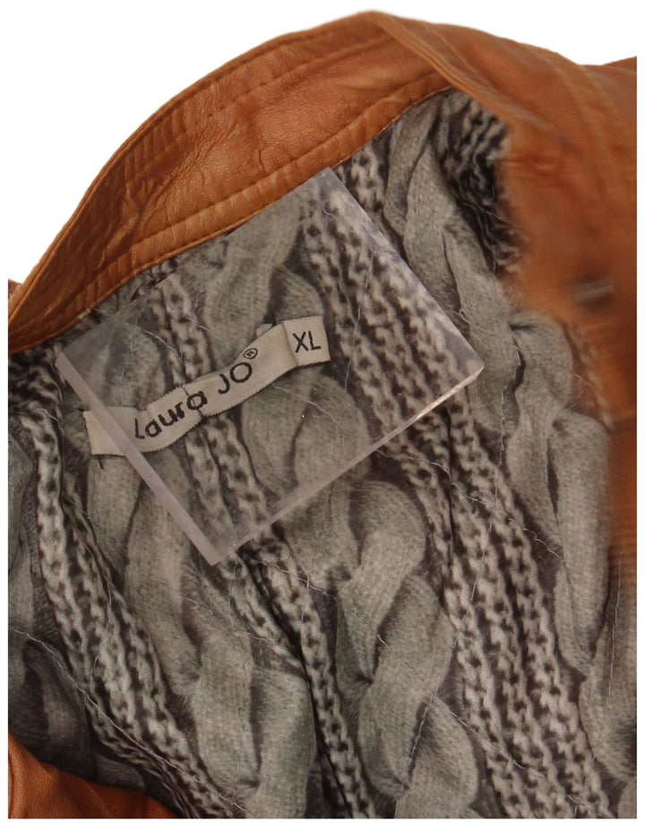 VINTAGE Womens Leather Biker Jacket UK 18 XL Brown