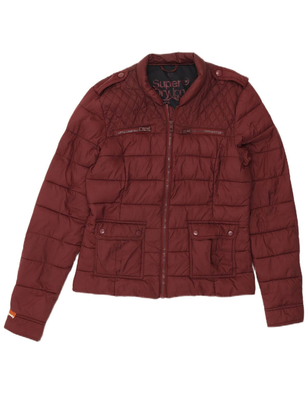 Superdry Militær vatteret jakke til kvinder UK 14 Medium Burgundy Nylon