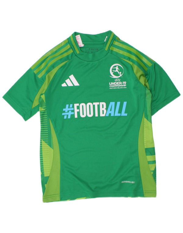 Adidas Boys Aeroready Grafisk T-Shirt Top 7-8 år Grøn Colourblock