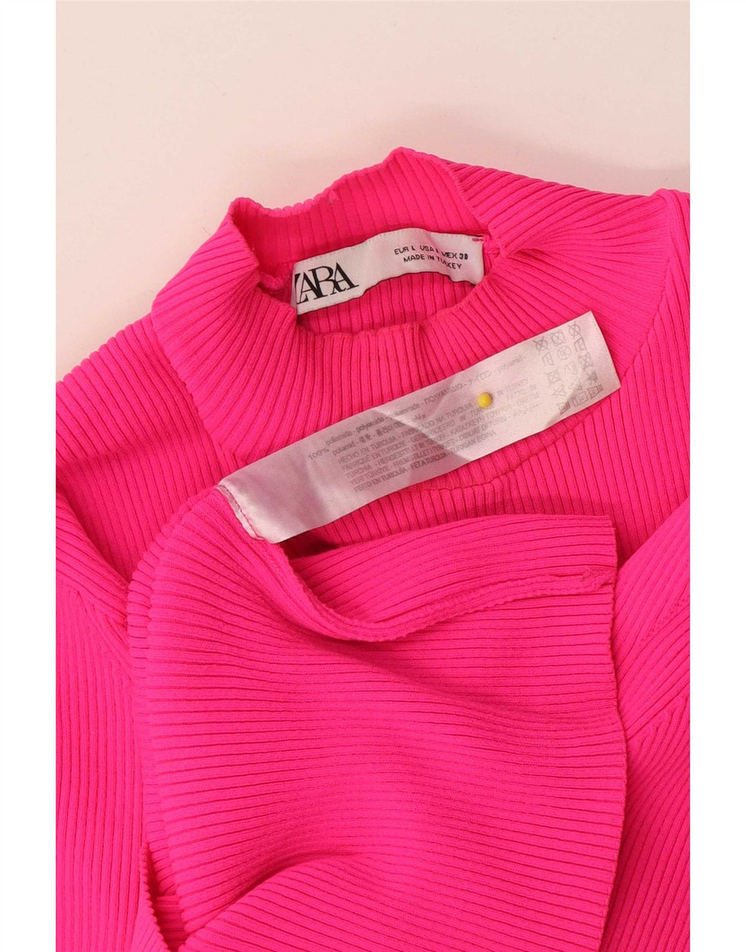 Zara Womens Crop Top Langærmet UK 14 Large Pink Polyamide