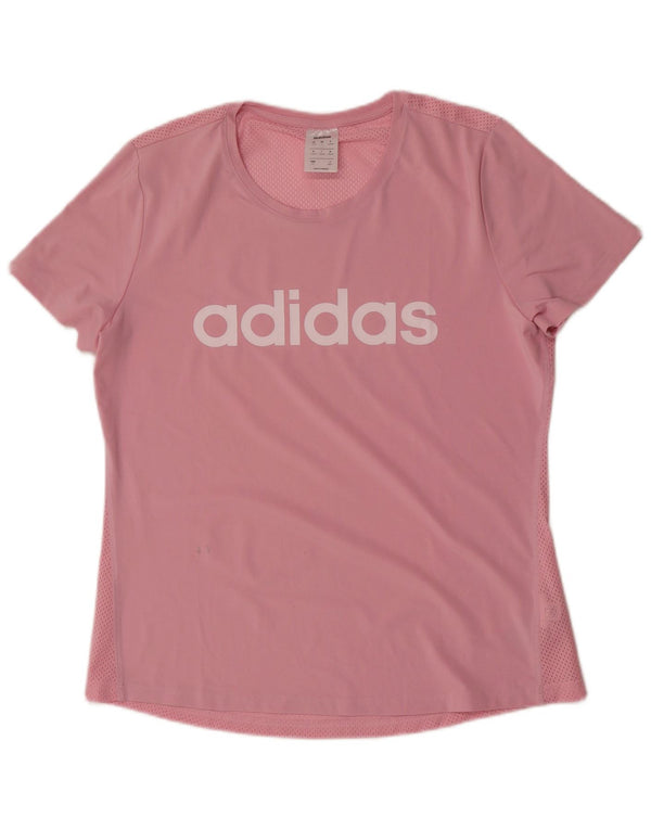 Adidas Dame Grafisk T-Shirt Top UK 16/18 Large Pink Polyester