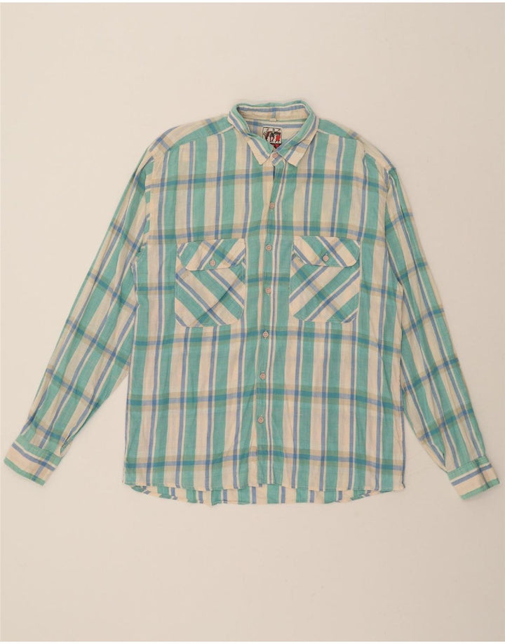 VINTAGE Mens Shirt XL Turquoise Check Cotton Vintage Vintage and Second-Hand Vintage from Messina Hembry 