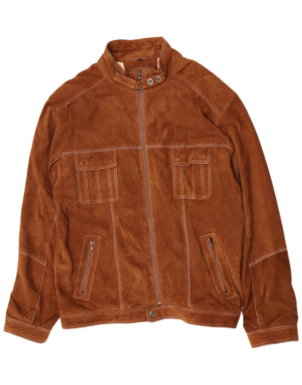 HI-Buxter Mens Suede Jacket UK 46 3XL Brown Leather Biker