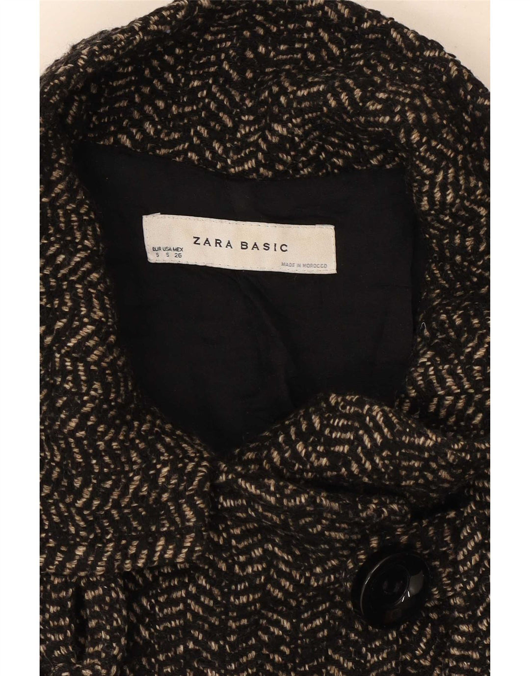 Zara Dame Dobbeltradet Frakke UK 10 Small Grey Herringbone