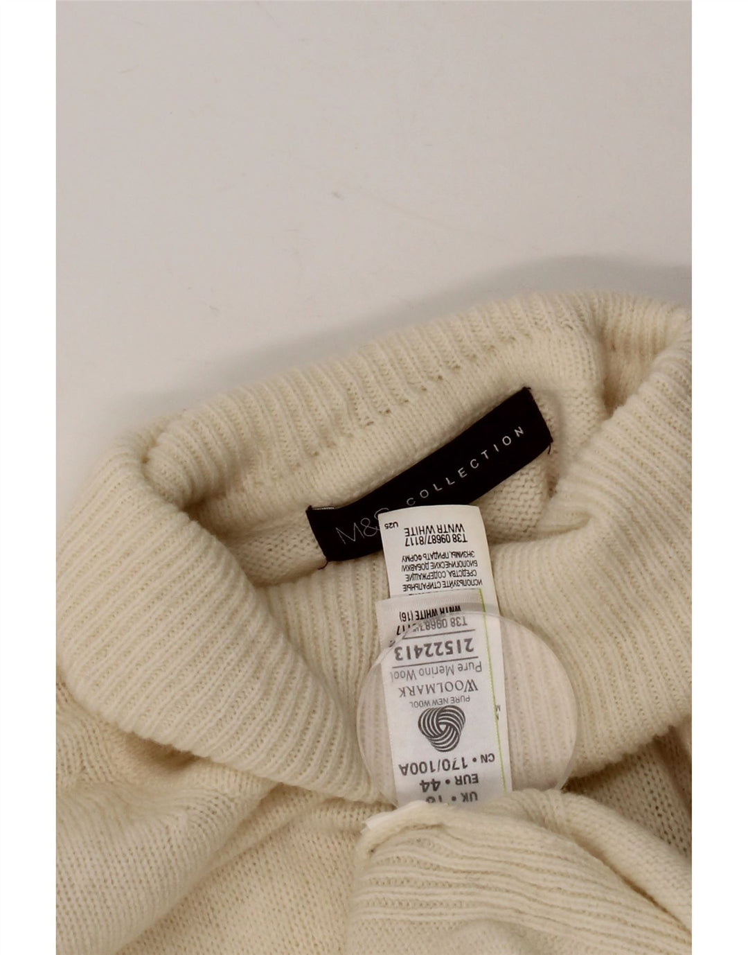 Marks & Spencer Dame Rullehals Sweater UK 16 Stor hvid uld