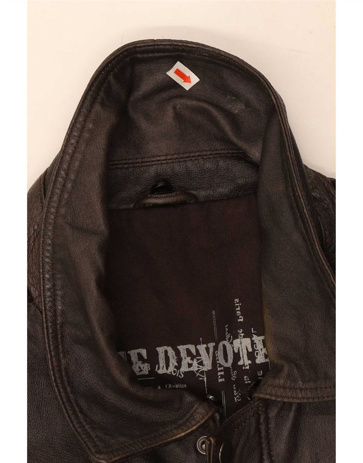 Vintage Herre grafisk læder Flight Aviator Jacket UK 40 Large Brown