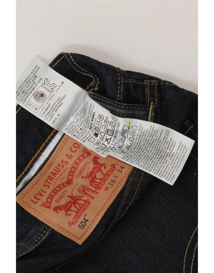 Levi's Herre 504 Distressed Straight Jeans W36 L34 Marineblå Bomuld