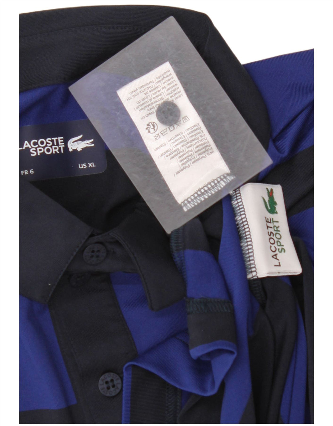 LACOSTE Poloshirt til mænd str. 6 XL Marineblå stribet polyester