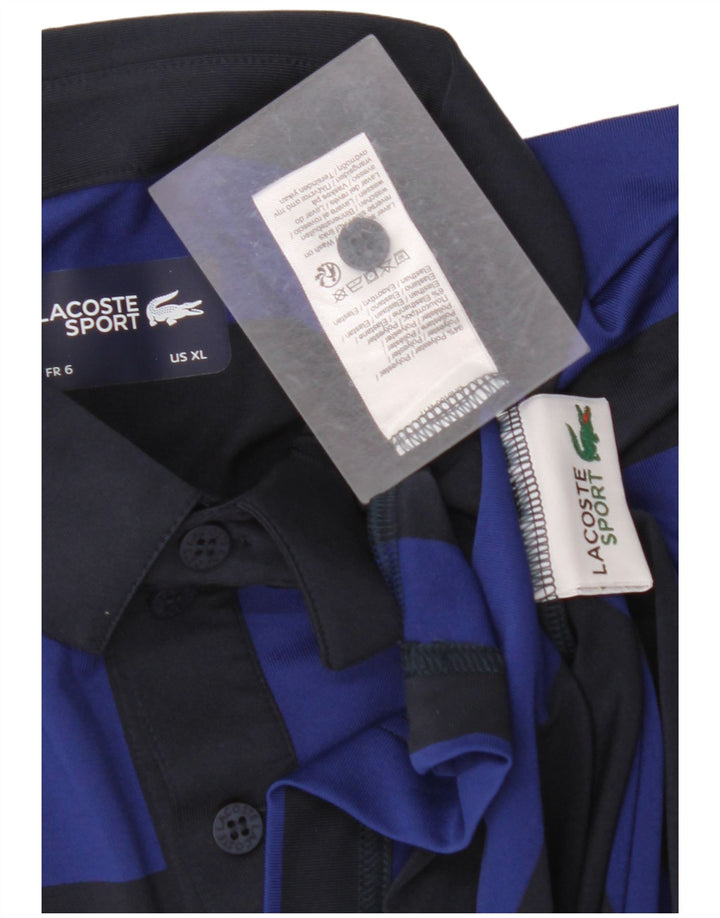 LACOSTE Poloshirt til mænd str. 6 XL Marineblå stribet polyester
