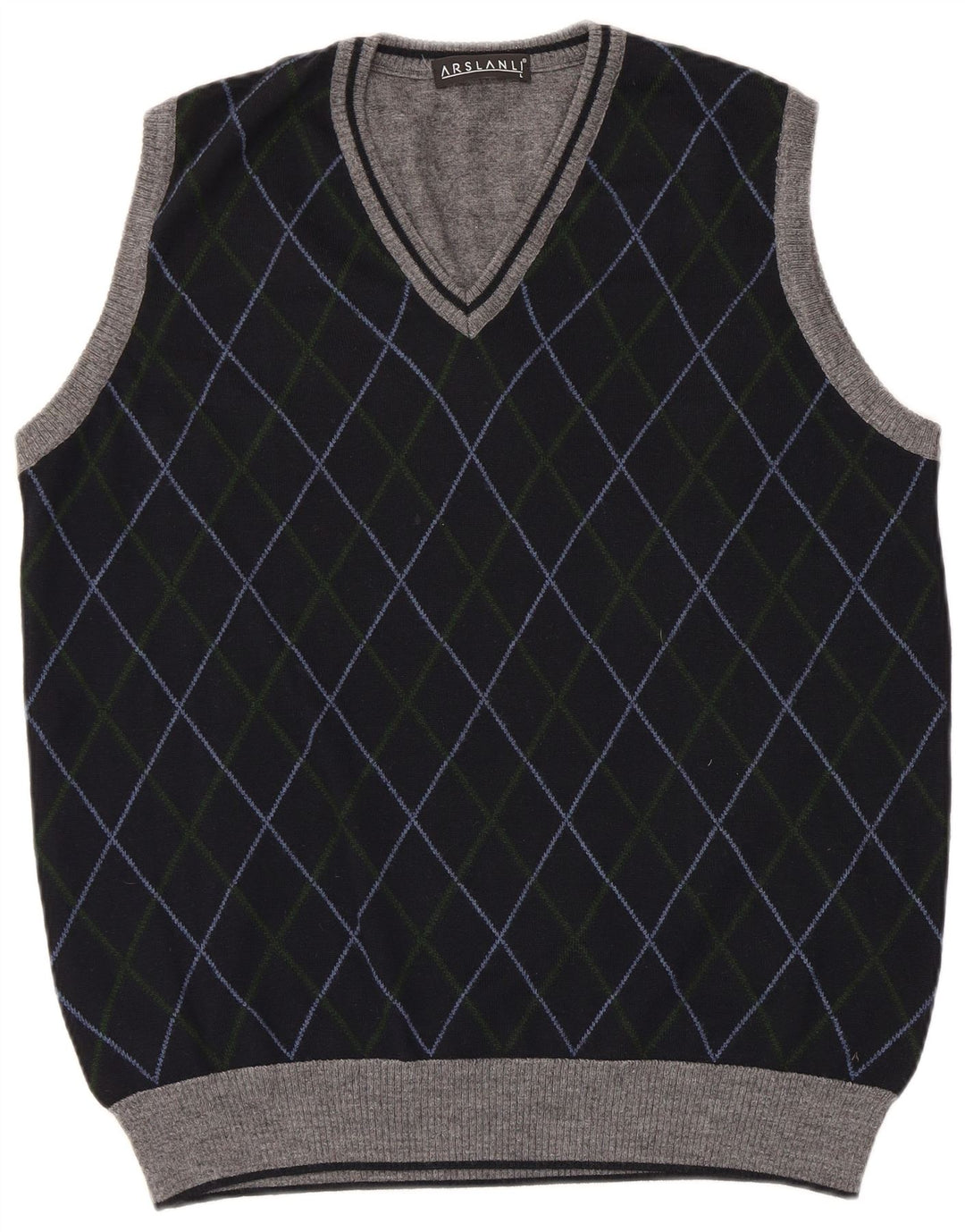 Arslanli Herrevest Tank Top Large Navy Blue Argyle/Diamond Wool
