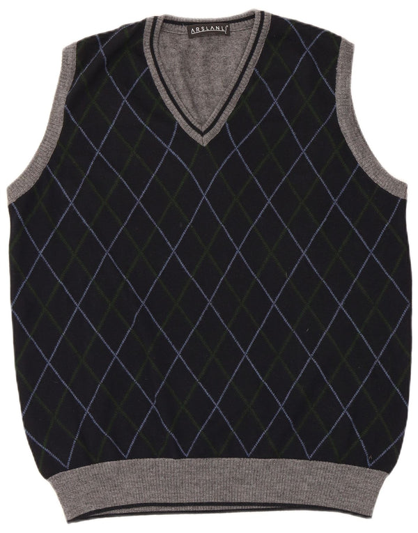 Arslanli Herrevest Tank Top Large Navy Blue Argyle/Diamond Wool