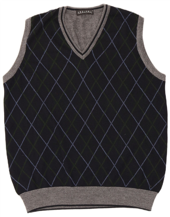 Arslanli Herrevest Tank Top Large Navy Blue Argyle/Diamond Wool