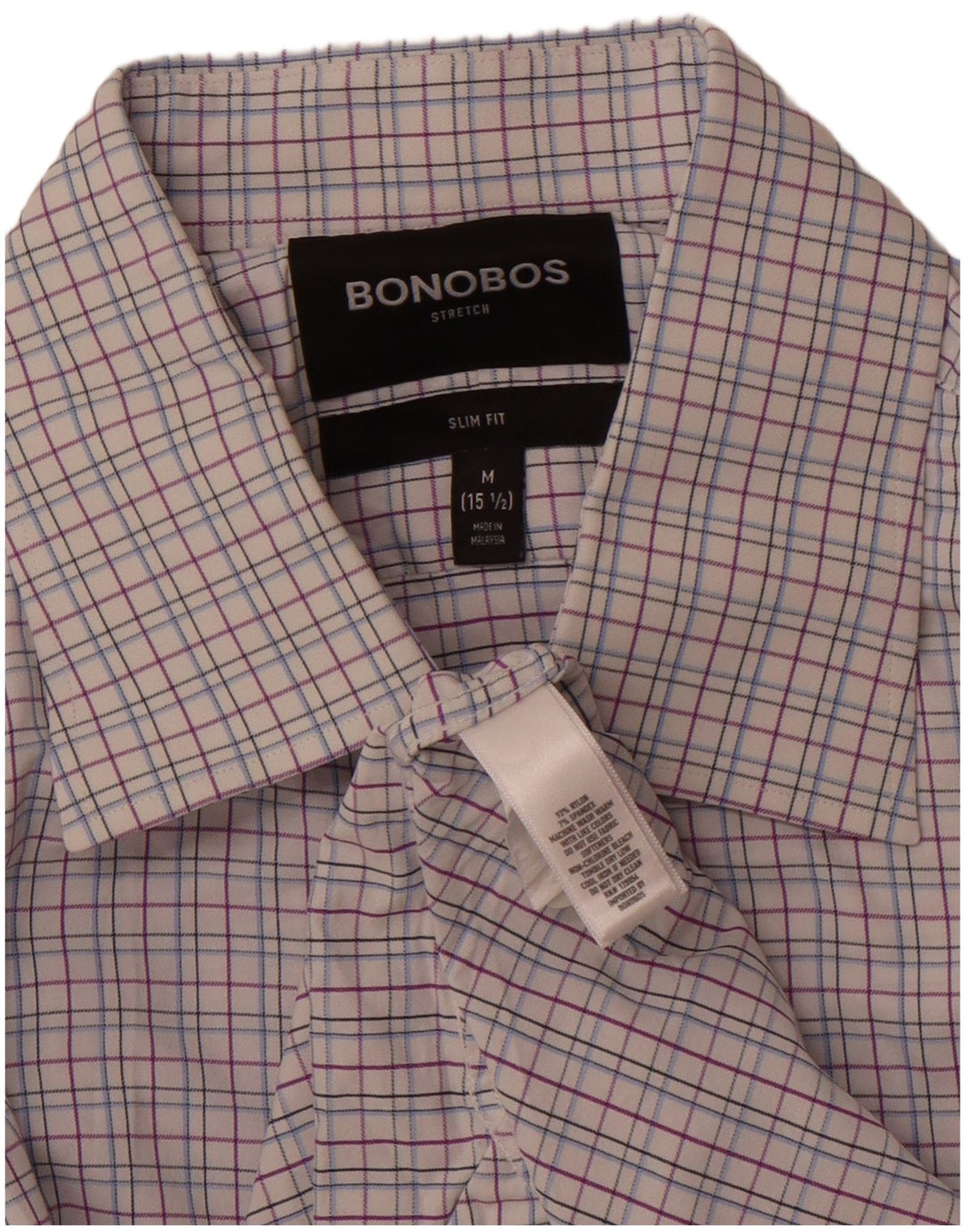 BONOBOS Herre Slim Fit skjorte størrelse 15 1/2 Medium Pink ternet nylon