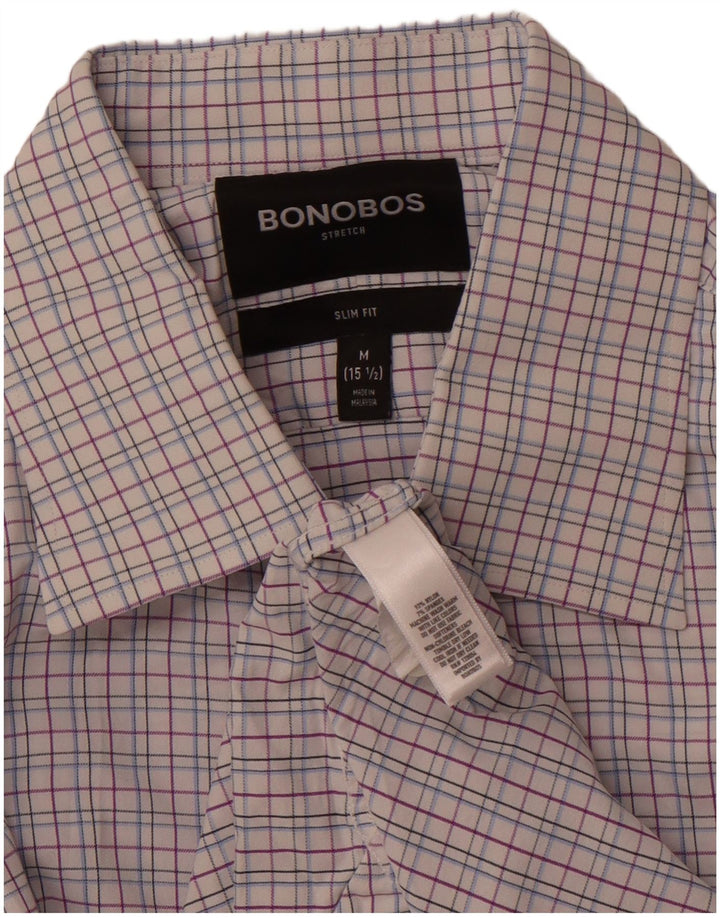BONOBOS Herre Slim Fit skjorte størrelse 15 1/2 Medium Pink ternet nylon