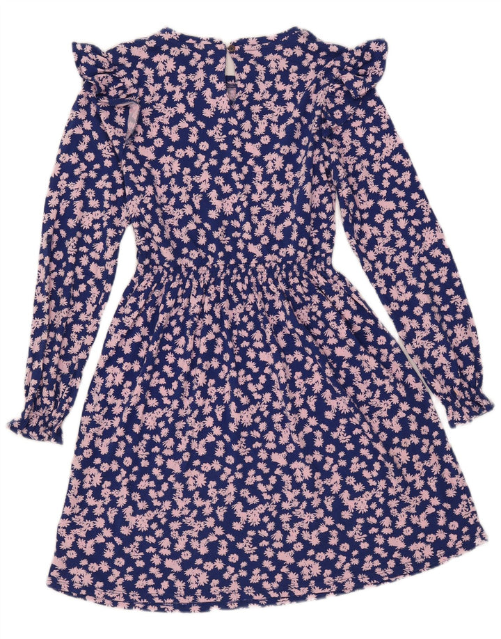 JOULES Dame Langærmet A-Line Kjole UK 12 Medium Blue Floral Bomuld
