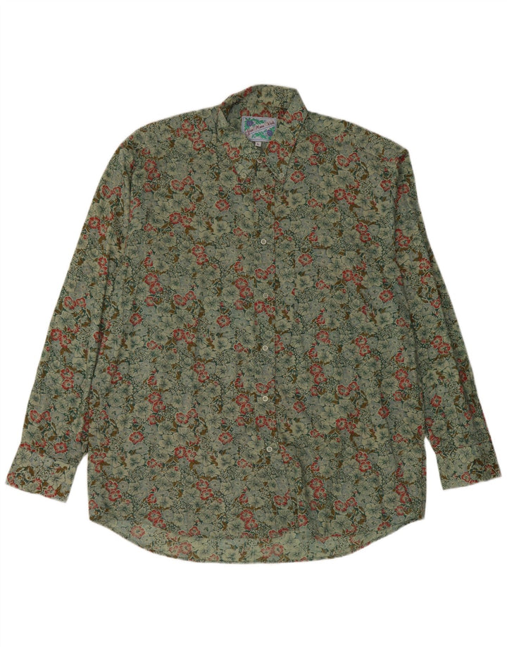 Vintage herreskjorte stor grøn blomstret bomuld