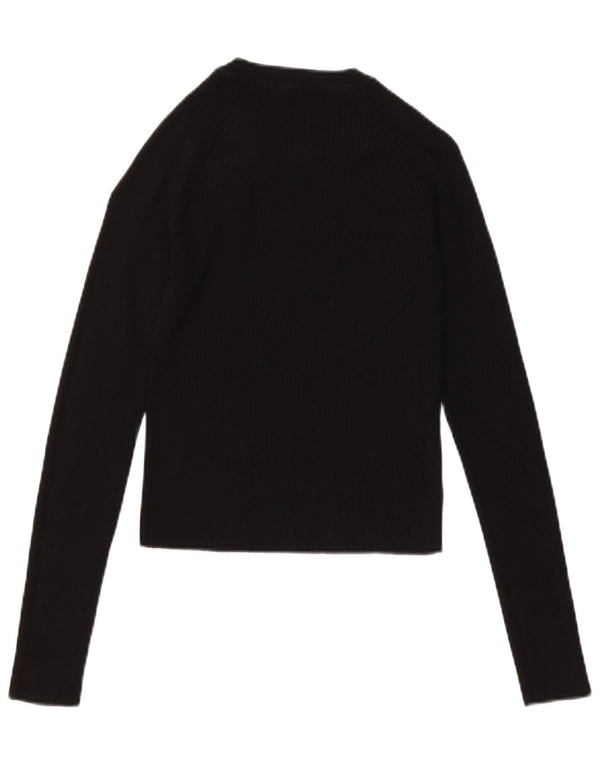 Zara Womens Crop Top Langærmet UK 14 Large Black Viscose