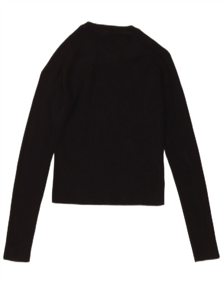 Zara Womens Crop Top Langærmet UK 14 Large Black Viscose
