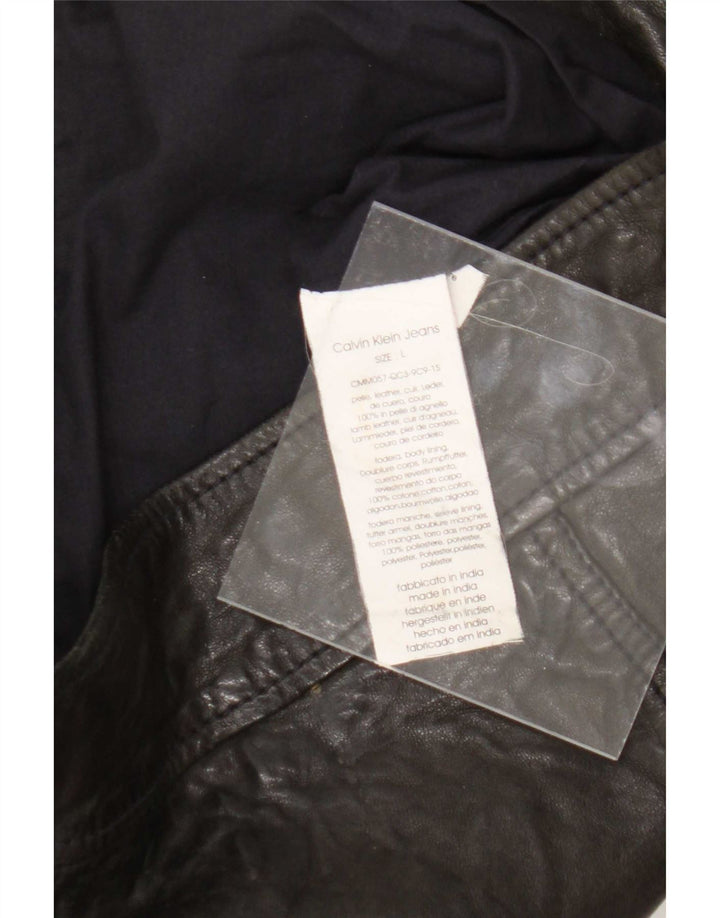 Calvin Klein Jeans Herre Læder Biker Jacket UK 40 Large Sort