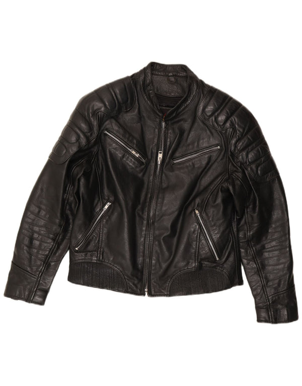 Xelement Herre Læder Biker Jacket UK 40 Stor Sort Læder