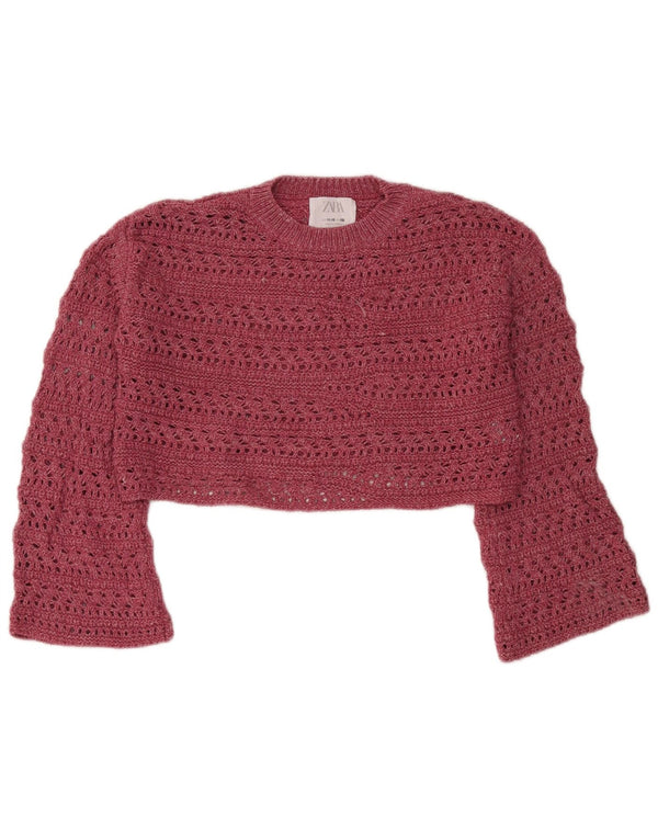 Zara Girls Crop Crew Neck Jumper Sweater 11-12 år Pink Polyamid