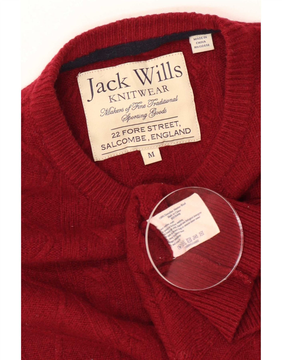 Jack Wills Herre Crew Neck Jumper Sweater Medium Maroon Merino Wool
