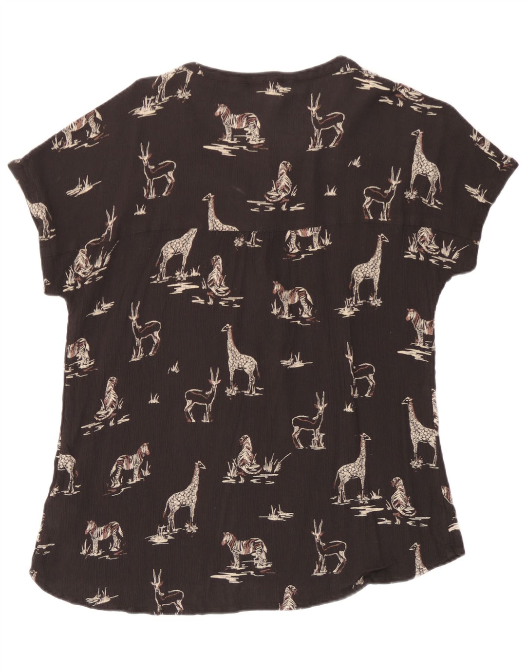 Fat Face Dame Grafisk Bluse Top UK 14 Stor Sort Viscose