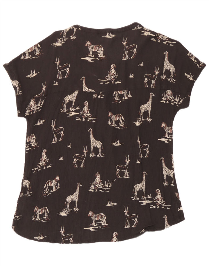 Fat Face Dame Grafisk Bluse Top UK 14 Stor Sort Viscose