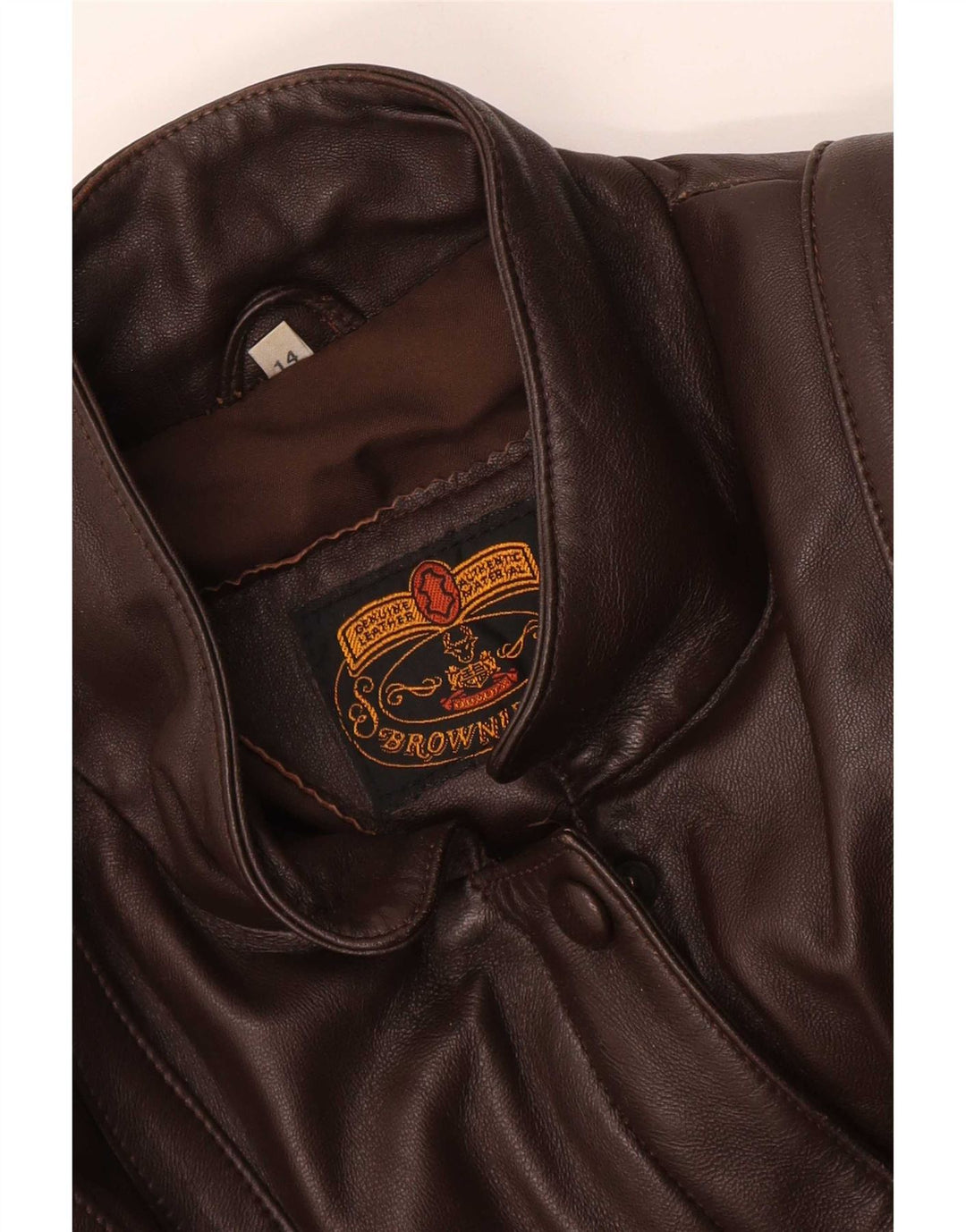 Vintage Dame Loose Fit Læder Bomber Jacket UK 14 Stor Brun