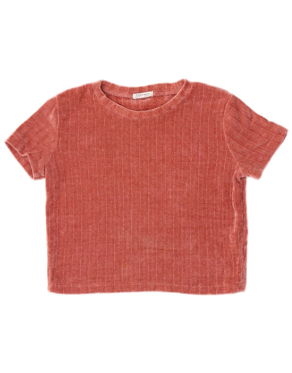 Zara Dame Trafaluc Crop Velour T-Shirt Top UK 12 Medium Rød Polyester