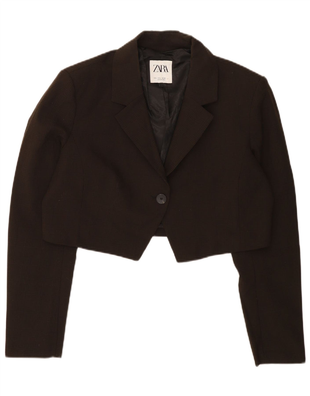 Zara Womens Crop 1-knaps blazerjakke UK 16 Stor brun ternet polyester