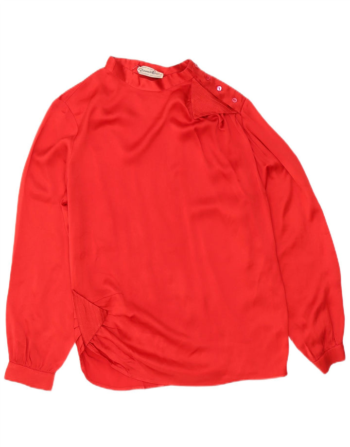 Vintage Dame Langærmet Bluse Top IT 42 Medium Rød