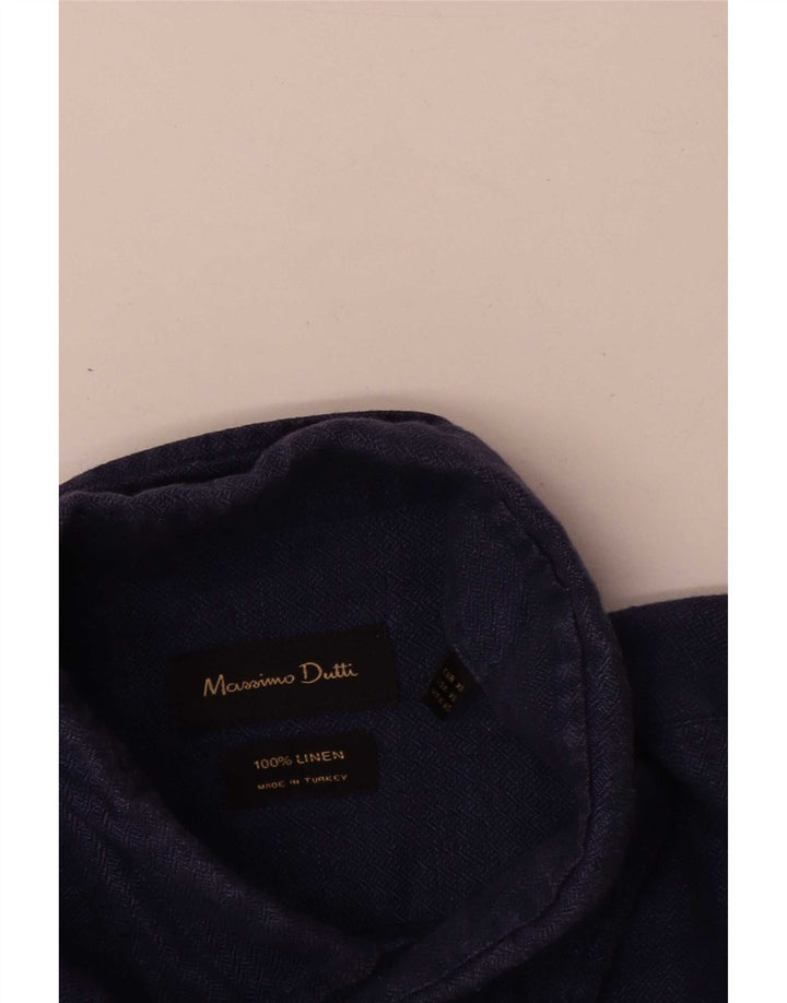 Massimo Dutti herreskjorte XL marineblå sildebenshør