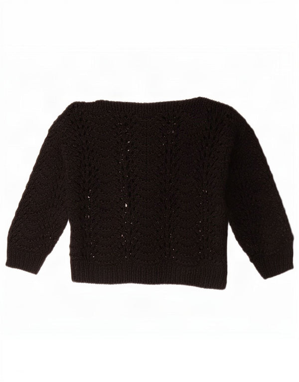 Vintage Womens Crop 3/4-ærmet bådhalstrøjetrøje UK 14 Medium Sort