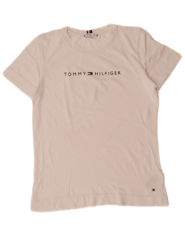 Tommy Hilfiger Dame Grafisk T-Shirt Top UK 14 Medium Hvid Bomuld