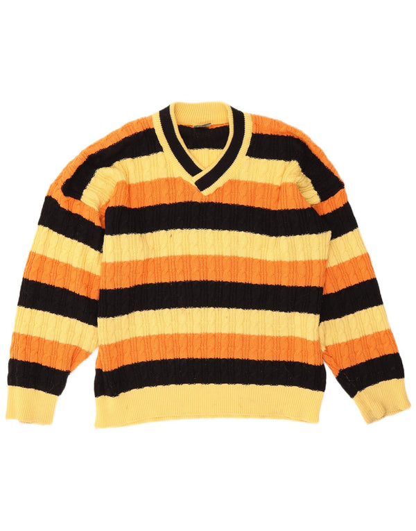 Vintage herre V-hals sweater XL gul stribet