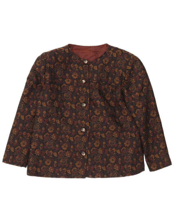 Vintage Dame 5 Button Blazer Jacket UK 16 Large Brown Floral
