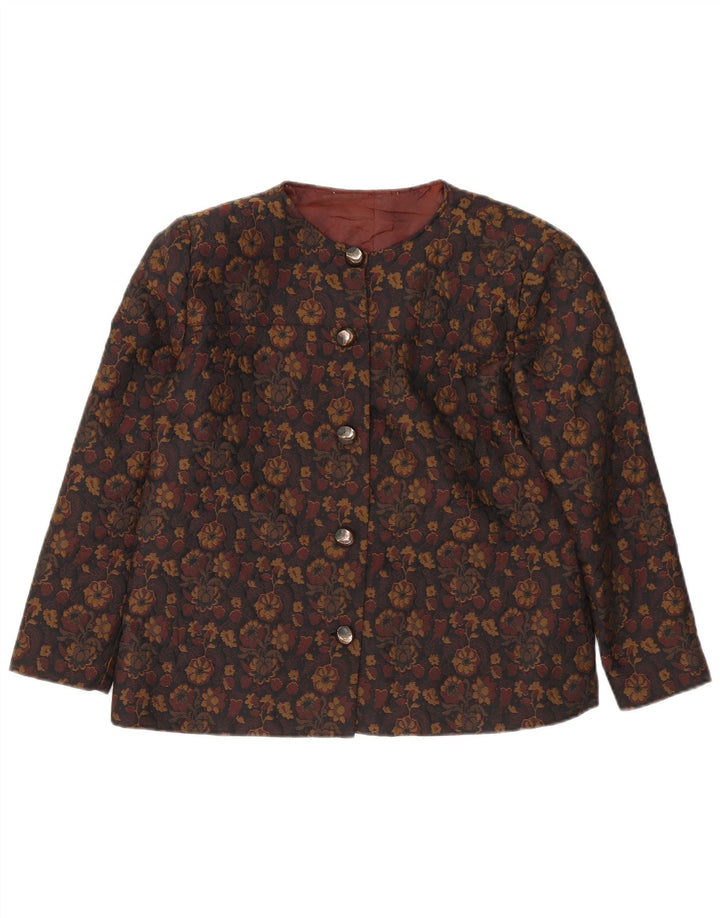 Vintage Dame 5 Button Blazer Jacket UK 16 Large Brown Floral