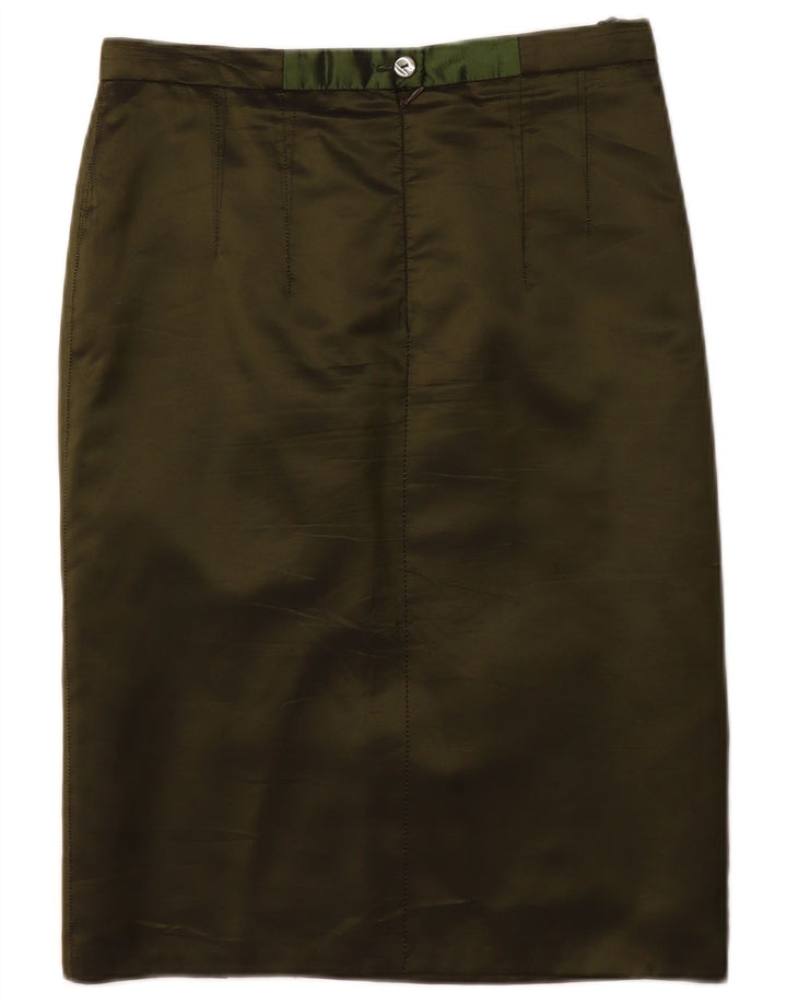 VINTAGE Womens Straight Skirt EU 36 Small W30  Khaki Acetate