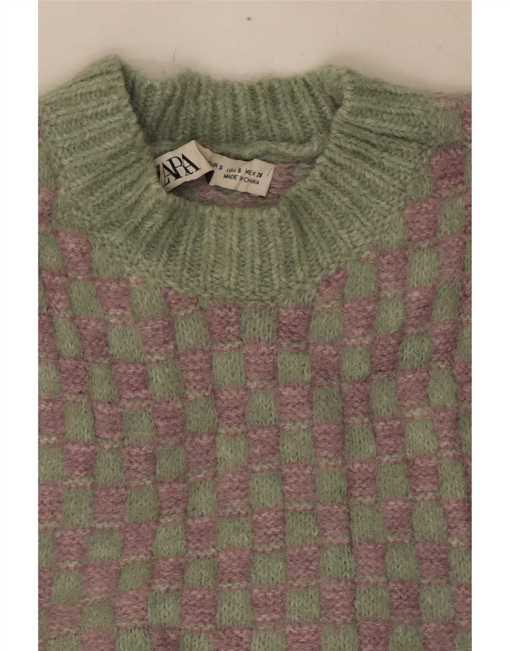 Zara Womens Crop Vest Tank Top UK 10 Small Green Check