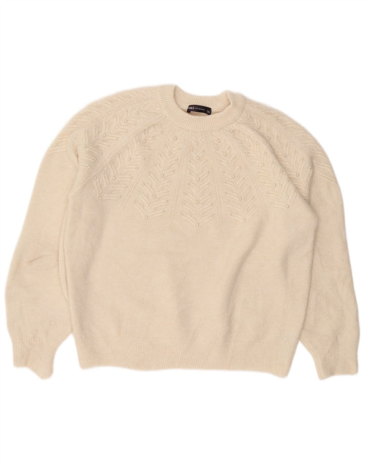 MARKS & SPENCER Dame Crop Crew Neck Jumper Sweater UK 14 Large Off White