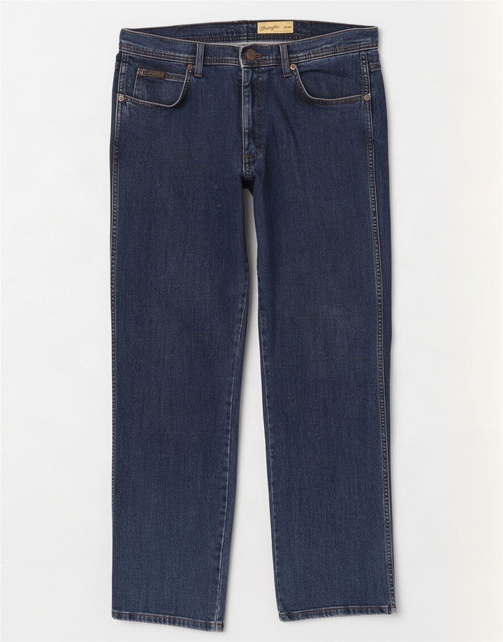 Wrangler Herre Utah Straight Jeans W38 L32 Blå Bomuld
