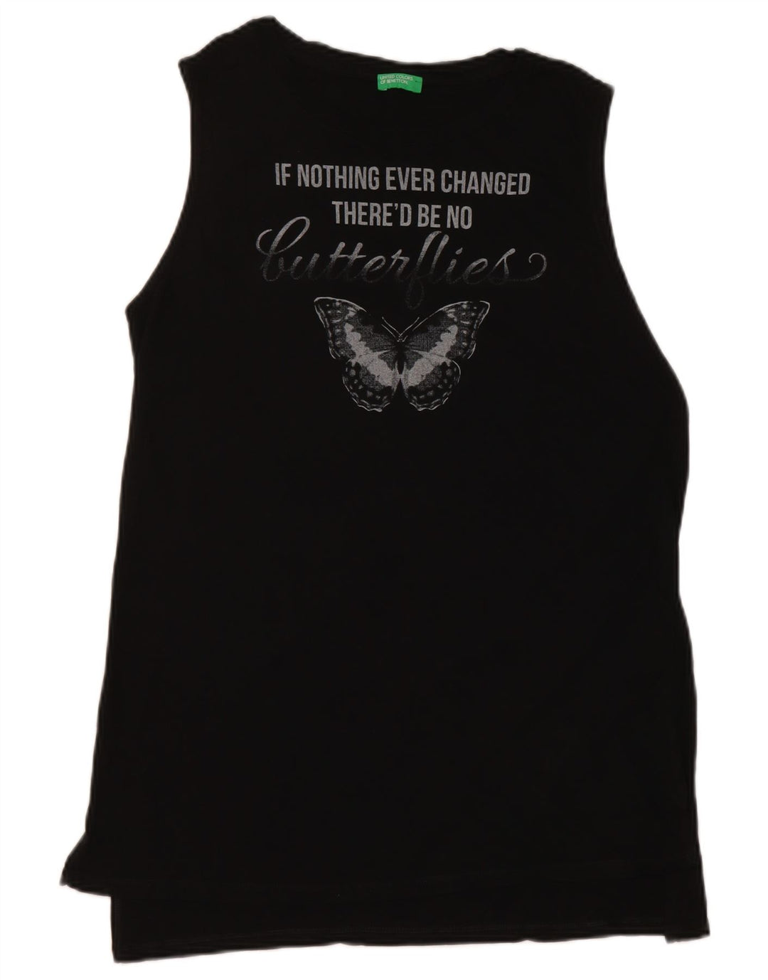 Benetton Dame Grafisk Vest Top UK 14 Medium Black Butterfly