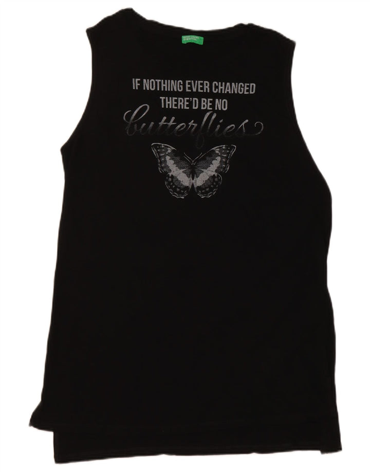 Benetton Dame Grafisk Vest Top UK 14 Medium Black Butterfly