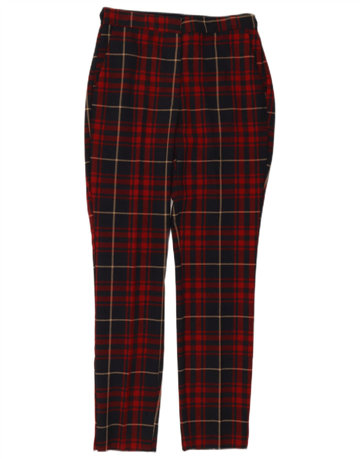 Zara Dame Slim Casual Bukser Små W26 L27 Rød Plaid